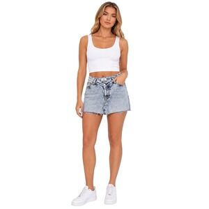 Revice Denim Venus Skirt Acid Wash Blue Denim Mini Skirt Crossover Waist Size 25